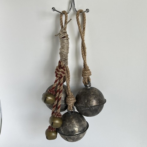 6 Vintage rustikale Glücksglocken am Seil Harmonie Jingle Bells Weihnachten Cottagecore