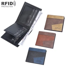 Men RFID Leather Bifold Wallet Credit Card Holder with ID Window Zip Coin Pocket