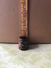 Oversized, Vintage Wood Wooden Hand-Painted Flower Collectible Sewing Thimble