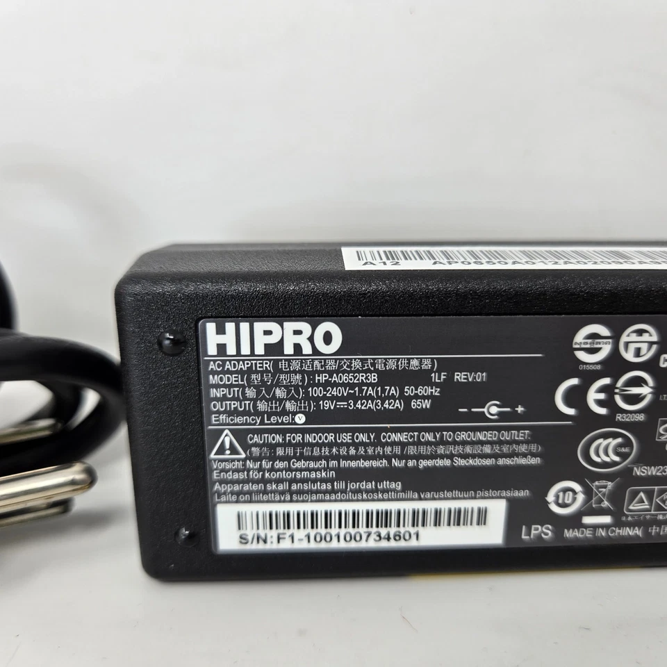 HIPRO 65 Watt AC Adapter HP-A0652R3B For Gateway HP Dell Acer Laptops Open Box - Image 3 of 4
