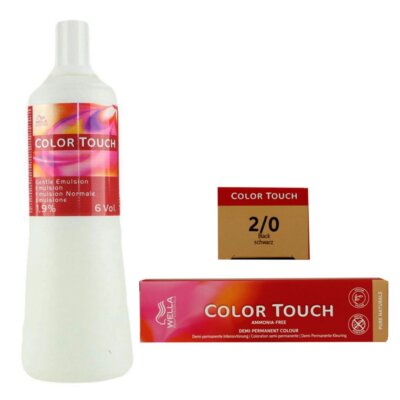 Wella Color Touch Pure Naturals 60 ml 2/0 & 1000 ml 1,9% normale Emulsion Set