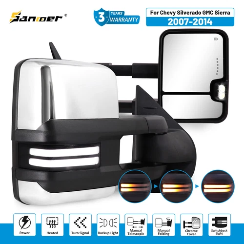 Chrome Tow Mirrors Smoked Switchback for 2007-2014 Chevy Silverado GMC Sierra