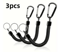 3PCS Spring Coil Keychain Set with Carabiner & Extendable Anti-Lost Strap-NEW