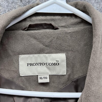 Pronto Uomo Jacket Men XL Adult Brown Trench Coat Pockets Suede