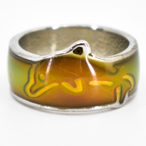 Lindo anillo de humor de moda que cambia de color con tema de océano de delfín saltador - Imagen 3 de 9