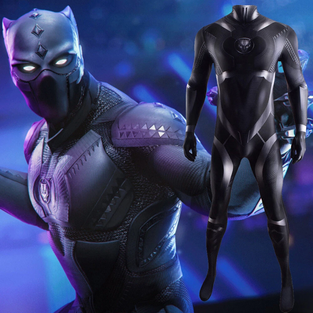 Black Panther Jumpsuit Superhero Bodysuit Cosplay Costume Adult Kids Halloween