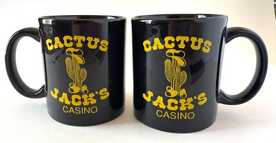 Cactus Jack's Casino Carson City Nevada Lot (2) Ceramic Gambling Coffee Mugs EUC