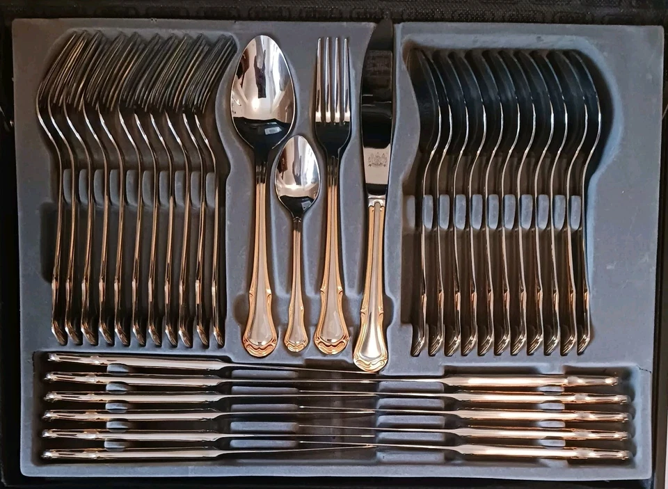 Bestecke Ebel Collection ISABELLA Edelstahl 12 P. 72 tlg. Hart/teilvergoldet NEU - Bild 4 von 4