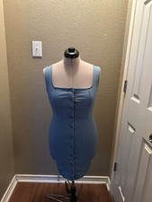Fashion Nova Malibu Fun Denim Mini Dress Sz Medium Stretchy Sexy