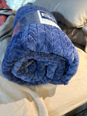 The Big One Plush Throw Blanket Navy Blue Textured Pattern Super