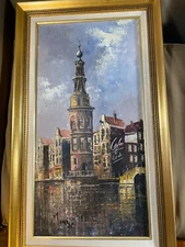F De Longl "European City Canal Scene" Oil Painting - Signed And Framed