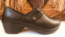 Dansko Womens Wedge Clog Nursing Shoe Black Leather Button Size 42/US 11.5-12