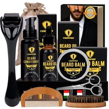 Beard Growth Kit Derma Roller Boosts Hair Mustache Serum Oil Balm Men Care Gift