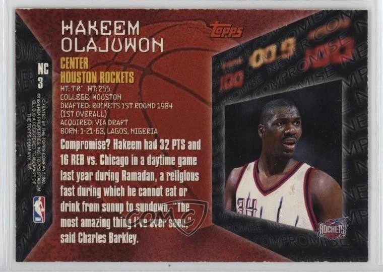 1997-98 Topps Stadium Club Never Compromise Hakeem Olajuwon #NC3 HOF - Image 2 of 2