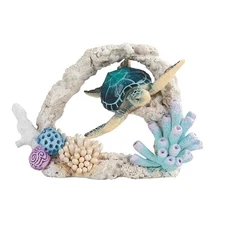 7" W Blue Sea Turtle Swimming Around Statue Ocean Life Decoration Figurine