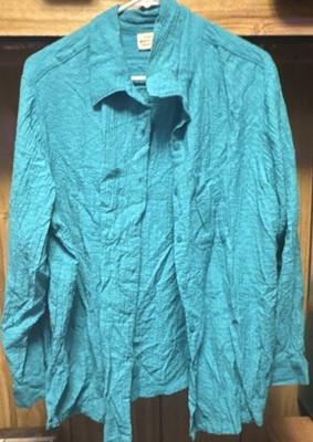 White Stag Turquoise Stretch Button-Up Blouse, Collared, Women's Plus 16W