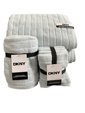 New DKNY Baby Blue Striped 8 Pc Towels Set (2 bath, 2 hand, 4 washcloths)