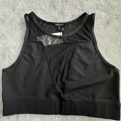 LA SOCIETY Tank Womens M Black Cropped High Neck Breathable Lightweight Mesh