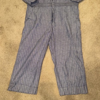 VTG 60s 70s Wrangler Denim Coveralls Men's Sz 44 Short Blue White