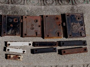 4 Antique Victorian Rim Locks. Near Matched Set. All Working + 