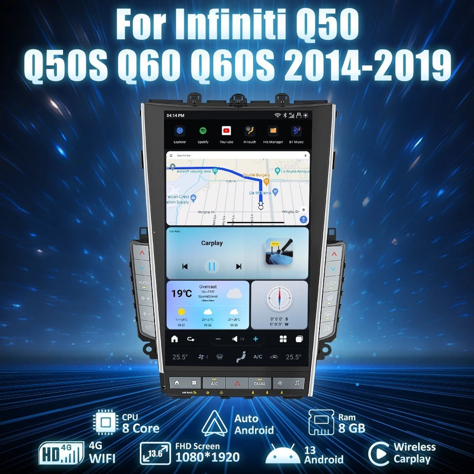 MARK 7 Tesla Screen For Infiniti Q50 Q60 GPS Navigation android car stereo 13.6" Foto 2 de 4