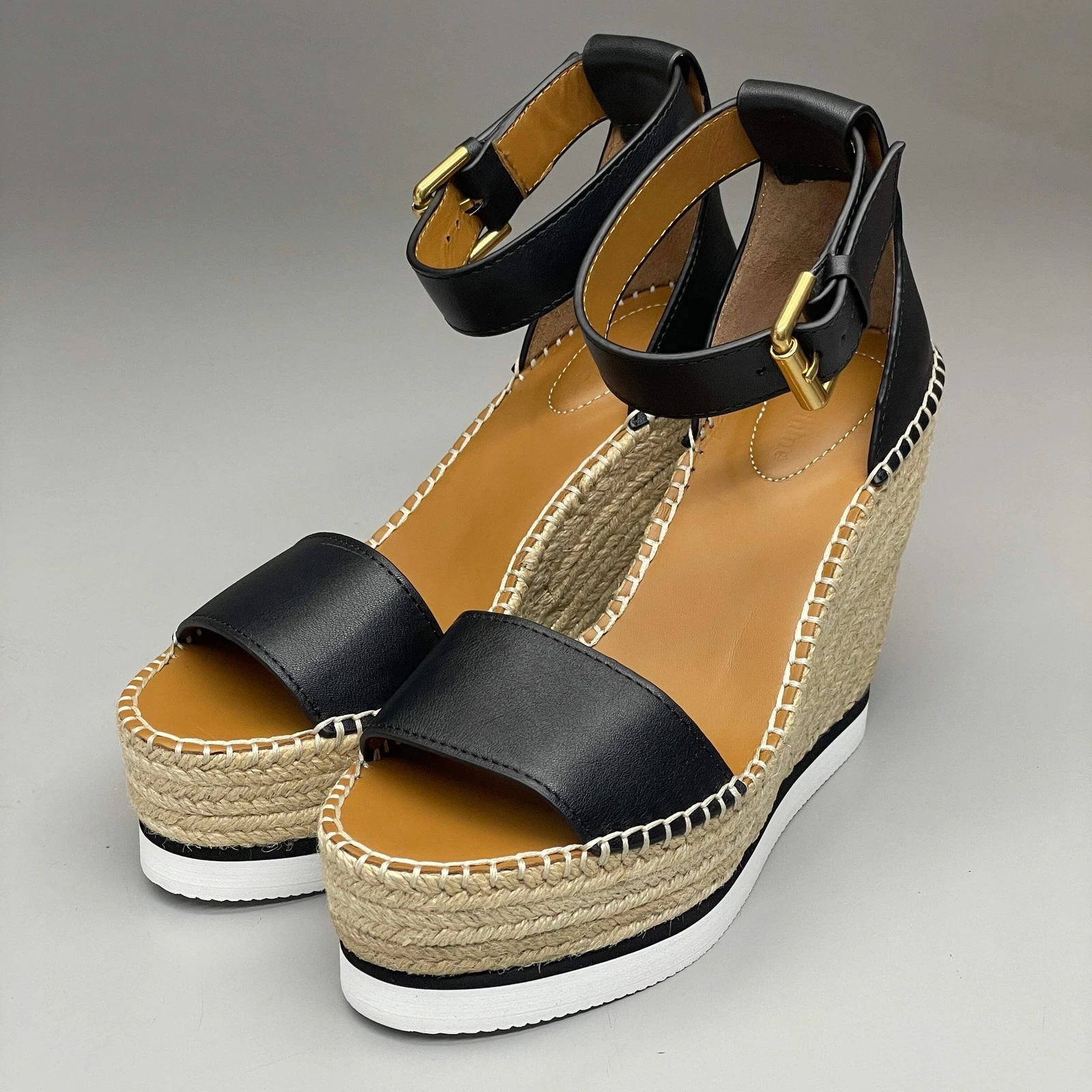 SEE BY CHLOÉ Glyn Calf Espadrille High Platform Sandals Black Women's Sz 7 EU