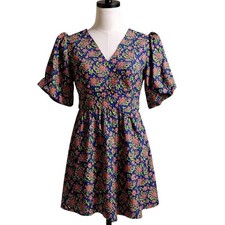 Boden Women's Purple Floral Puff Sleeve Mini Dress Size 8R Multicolor