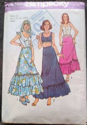 1970er Vintage Simplicity 6382 Schnittmuster Prärie Landhaus Top Rock Gr. 12 B 34