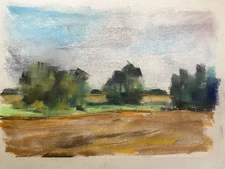 Franz Ehmke 1928 - 2018 Berlin Pastel Trees Between Fields Plowed Cloudy