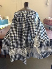 Vintage Black  White Gingham Half Apron - White Lace Cross Stitch Detail