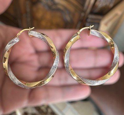 Vintage SLC Creolen 1,75 Zoll Twist Textur Silber Gold 925 Sterling 8,9 g