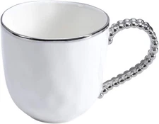 Pampa Bay Porcelain Mug, 13.5 oz Capacity, White and Silver, Serveware,Mugs
