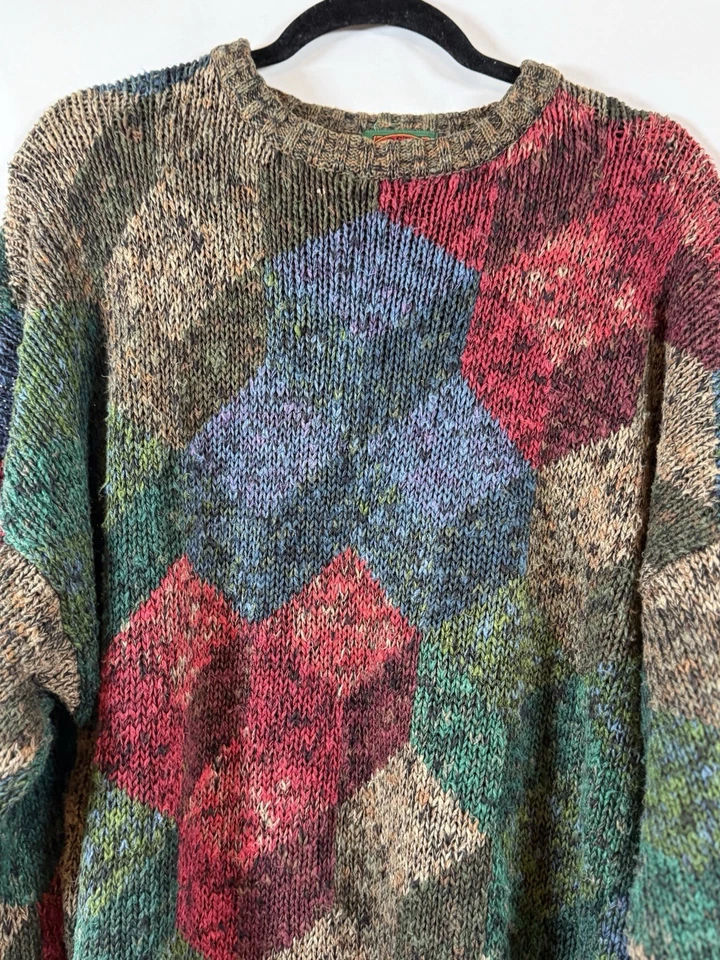 Vintage Boston Traders 80s 3D Geometric Print Art To Wear Chunky Knit Sweater XL - Image 3 of 4
