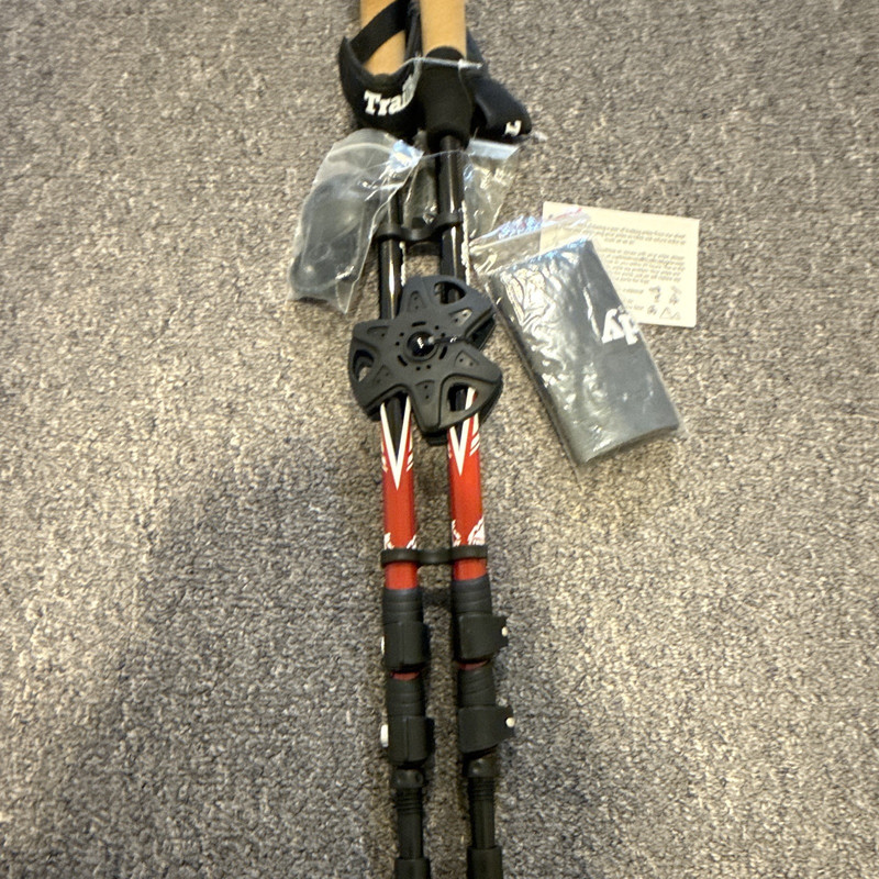 TrailBuddy Trekking Poles 2-Pack Adjustable Cork/Foam Grip Lever Lock Black Red