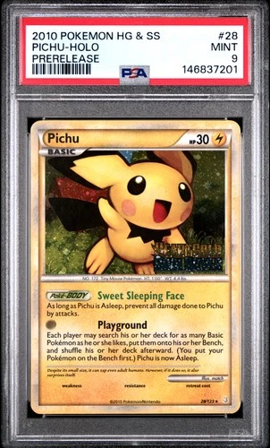 2010 POKEMON HEARTGOLD & SOULSILVER PRERELEASE #28 PICHU-HOLO PSA 9
