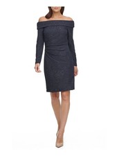 ELIZA J Womens Sheath Above The Knee Dress Gray Off Shoulder Party Juniors 12