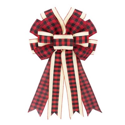 Hying Buffalo Plaid Wreath Bow for Christmas - Red Black Burlap Style7