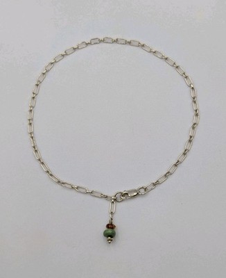 Vtg Sterling Silver Turquoise Amber Bead Dangle Link Chain Lobster Clasp Anklet 