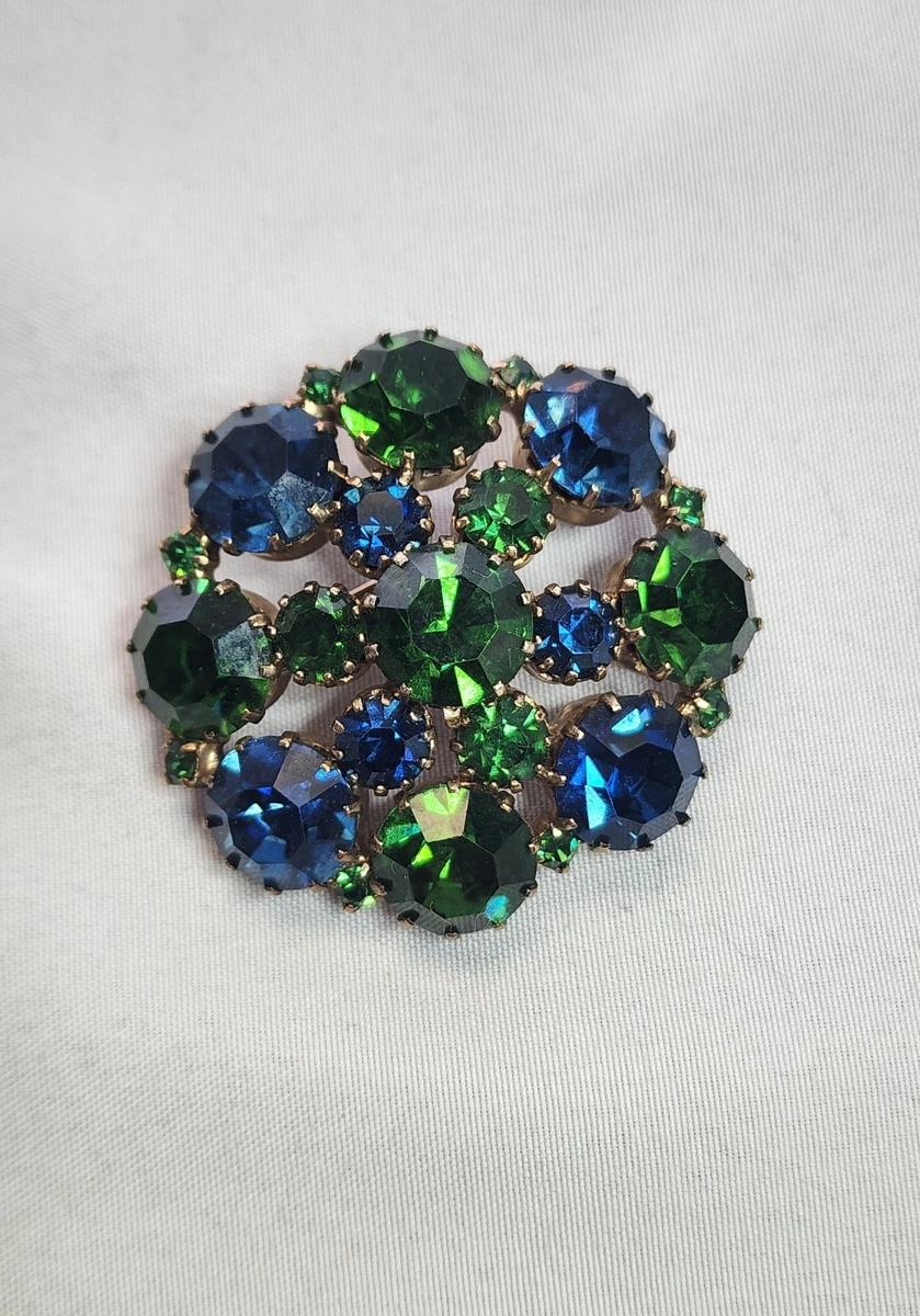 Vintage Karu Arke Austria Blue Rhinestone Chain Dangle Brooch Vintage KARU ARKE INC Signed Blue AB & Clear Crystal  main image 4