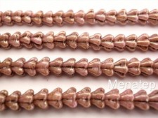 50 6 mm Czech Glass Baby Bell Flower Beads: Luster - Opaque Rose/Gold Topaz