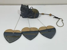 VTG 1991 Ceramic Cat & Hearts Wind Chime Glazed Blue /Brown 4X 3”