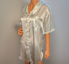 Lord and Taylor Satin Nightshirt Gown Pocket Collar Vintage Woman's Small Blue