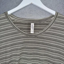 Athleta S Small Cloudlight Gray White Striped Long Sleeve Scoop Neck Top T-shirt