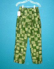 NOS Vtg 60s Lisa Linn GROOVY Print Cotton Pants Green Sunflower Paisley W 26"