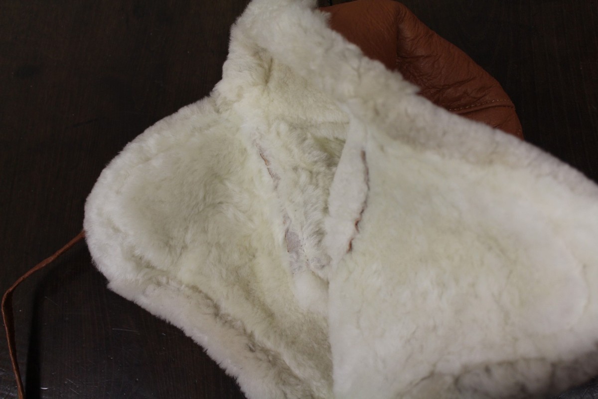 Bonnet Aviateur Unisexe En Cuir Et Laine De Mouton Retourné - Taille L, Noir - Protection Cou - Neuf