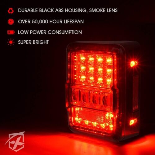 Xprite Smoked LED Tail Lights Rear Reverse Brake Lamp for 07-18 Jeep Wrangler JK - Picture 3 of 7