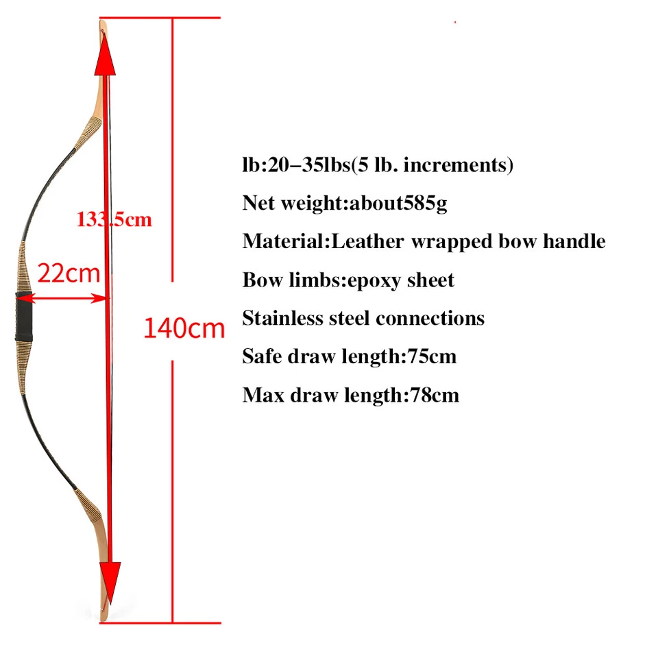Archery Traditional Recurve Bow 20-35lbs Takedown Woode Horsebow Hunting Target - Image 4 of 4