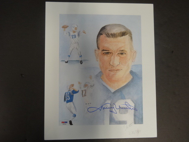 Johnny Unitas Signed 12x14.5 Lithograph Autograph Auto PSA/DNA AE02138