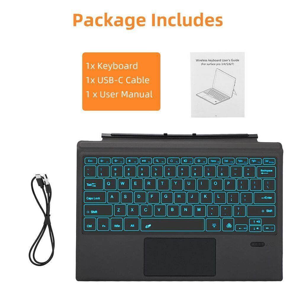 Wireless Keyboard Backlit Type Cover Magnetic for Microsoft Surface Pro 7/6/5/4