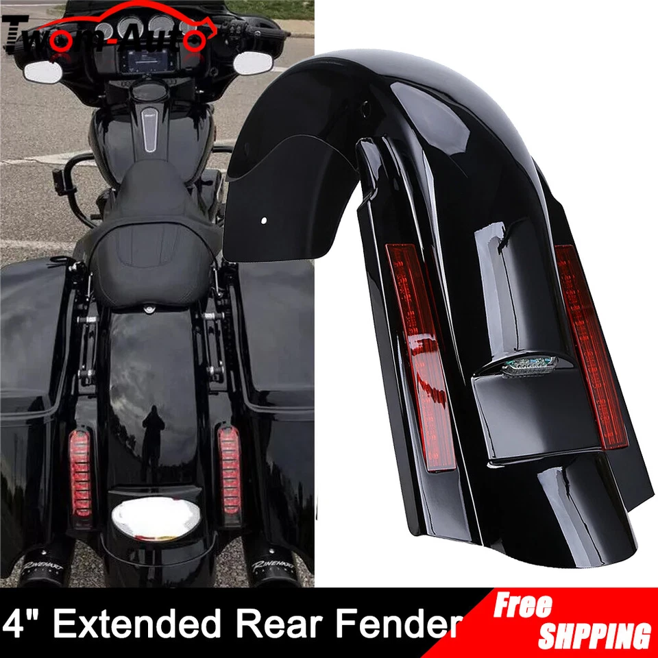 4" CVO Rear Fender Stretched Extended W/ Lights for Harley Road King 1997-2008 - Image 3 of 4